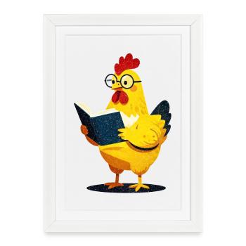 Poulet Lecteur - Affiche encadrée (27 × 37 cm) - blanc - Devant