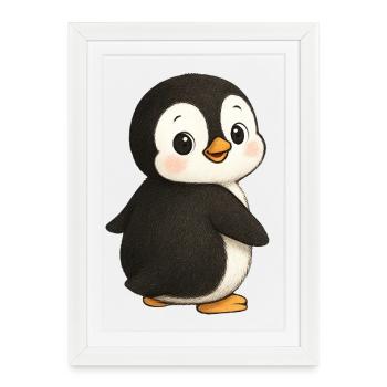 Pingouin Animal mignon Pôle Sud - Affiche encadrée (27 × 37 cm) - blanc - Devant