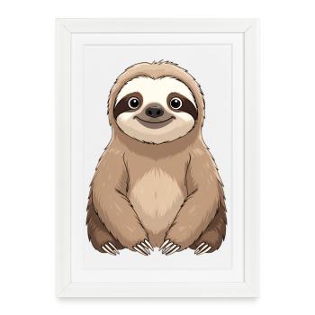 Caricature du paresseux câlin - Affiche encadrée (27 × 37 cm) - blanc - Devant