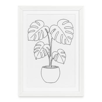 Botani Silhouette de plante Monstera minimaliste - Affiche encadrée (27 × 37 cm) - blanc - Devant