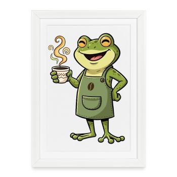 Délice Café Barista Grenouille - Affiche encadrée (27 × 37 cm) - blanc - Devant
