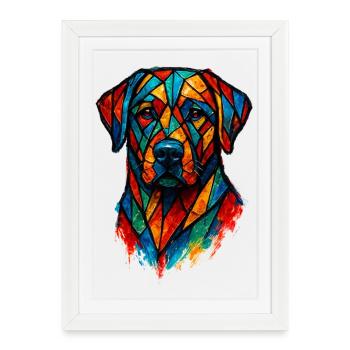 Chien Labrador Géométrique Style Vitrail Moderne - Affiche encadrée (27 × 37 cm) - blanc - Devant