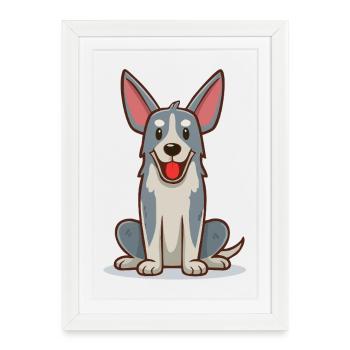 Small, funny, gray dog (comic) - Framed poster (27 × 37 cm) - white - Front