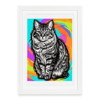 chat - Affiche encadrée (27 × 37 cm) - blanc - Devant