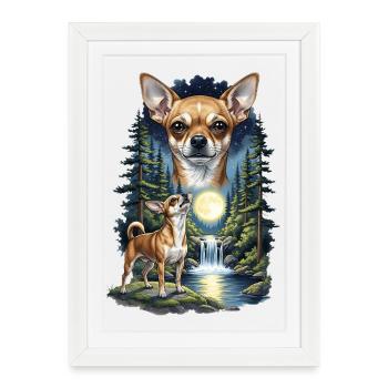 Moonlit Chihuahua in Forest Night - Framed poster (27 × 37 cm) - white - Front