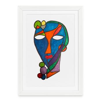 Rivière des Masques Cubistes - Martina Eßer - Affiche encadrée (27 × 37 cm) - blanc - Devant