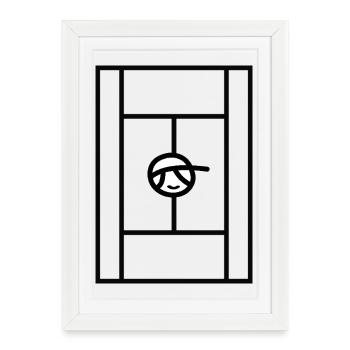 Face de balle noire et blanche à l’intérieur du court de tennis - Affiche encadrée (27 × 37 cm) - blanc - Devant