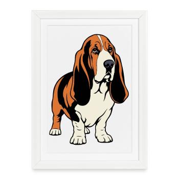 Basset Hound_Hund_stehend_farbig - Affiche encadrée (27 × 37 cm) - blanc - Devant