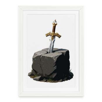 Épée dans le Rocher Excalibur - Affiche encadrée (27 × 37 cm) - blanc - Devant
