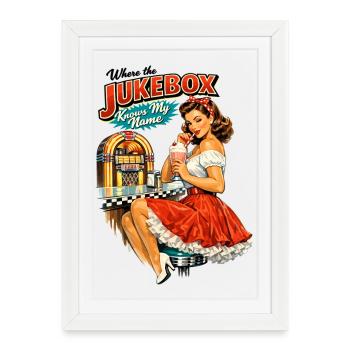 50s Diner Pin-Up: Where the Jukebox Knows My Name - Framed poster (27 × 37 cm) - white - Front