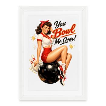 Dame de quilles au bowling rétro – Tu me renverses - Affiche encadrée (27 × 37 cm) - blanc - Devant