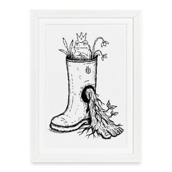 Crainte de botte en caoutchouc du Roi Grenouille dessin à l’encre - Affiche encadrée (27 × 37 cm) - blanc - Devant