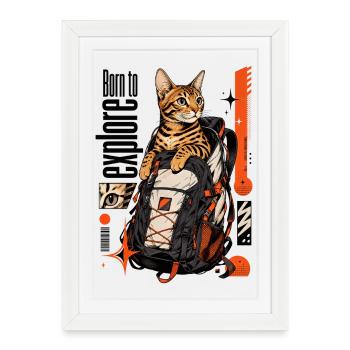Born to Explore – Adventure Bengal Cat - Framed poster (27 × 37 cm) - white - Front