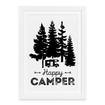 Happy Camper Camping Vacances Nature Liberté Nature - Affiche encadrée (27 × 37 cm) - blanc - Devant