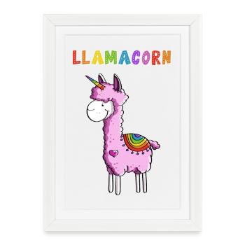 Llamacorn - Lama Unicorn - Bande dessinée - Cadeau Fun - Affiche encadrée (27 × 37 cm) - blanc - Devant
