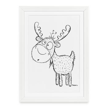Lustiger Elch - Elche - Hirsch - Reh - Geschenk - Gerahmtes Poster (27 × 37 cm) - Weiß - Vorne