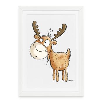 Witziger Elch - Elche - Hirsch - Reh - Geschenk - Gerahmtes Poster (27 × 37 cm) - Weiß - Vorne