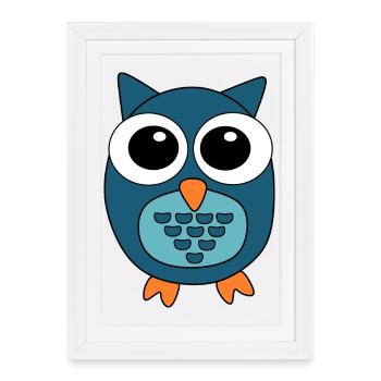 Hibou Hibou Bleu - Affiche encadrée (27 × 37 cm) - blanc - Devant