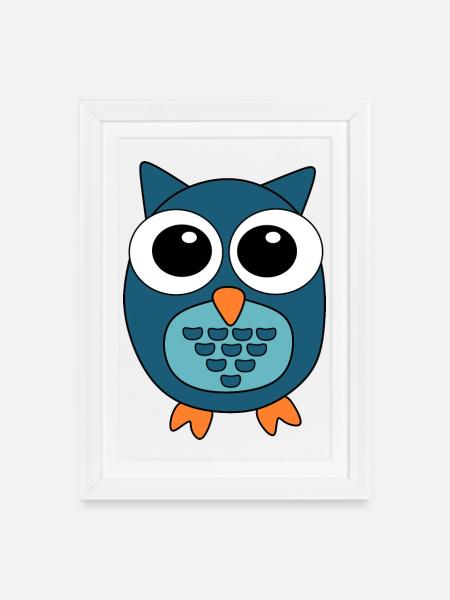 Eule blaue Eule - Gerahmtes Poster (27 × 37 cm) - Weiß