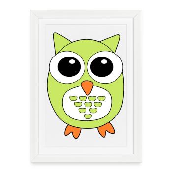 hibou hibou vert - Affiche encadrée (27 × 37 cm) - blanc - Devant