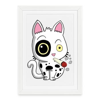Smoking cat - Framed poster (27 × 37 cm) - white - Front