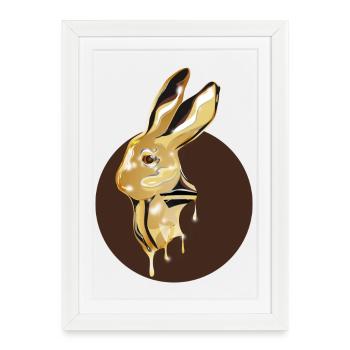 Tête de lapin dorée au look brillant - Affiche encadrée (27 × 37 cm) - blanc - Devant