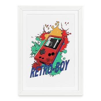 Retro-Boy Game Konsole - Gerahmtes Poster (27 × 37 cm) - Weiß - Vorne