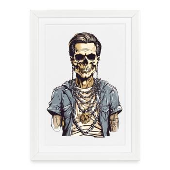 Squelette cool - Affiche encadrée (27 × 37 cm) - blanc - Devant