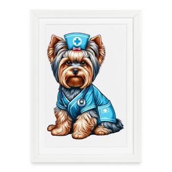 Yorkshire terrier nurse - Framed poster (27 × 37 cm) - white - Front