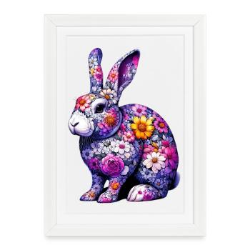 Lapin décoré de fleurs - Affiche encadrée (27 × 37 cm) - blanc - Devant