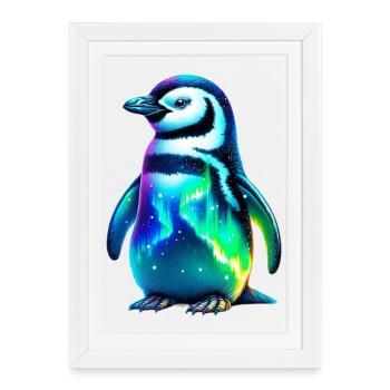 Manchot aurore boréale - Affiche encadrée (27 × 37 cm) - blanc - Devant