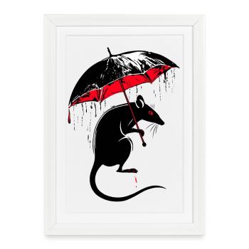 Rat with umbrella – bad weather - Framed poster (27 × 37 cm) - white - Front