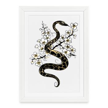 Serpent avec des cerisiers en fleurs au printemps - Affiche encadrée (27 × 37 cm) - blanc - Devant