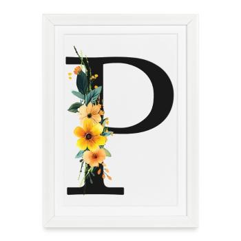 P Monogramme, Floral, Personnalisable - Affiche encadrée (27 × 37 cm) - blanc - Devant