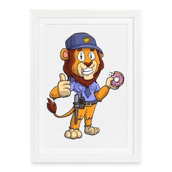 Lion policier - Affiche encadrée (27 × 37 cm) - blanc - Devant