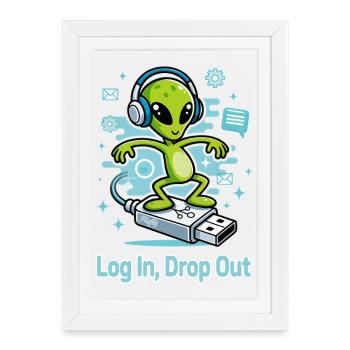 👽 Alien sur l’USB Surf - Affiche encadrée (27 × 37 cm) - blanc - Devant