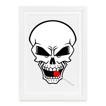 Crâne Rebelle avec sucette rouge - Affiche encadrée (27 × 37 cm) - blanc - Devant