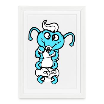 Hochet bébé chenille couche tétine enfant né - Affiche encadrée (27 × 37 cm) - blanc - Devant