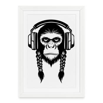 Chemise Turntable Monkey Head Vinyl Lover Edition - Affiche encadrée (27 × 37 cm) - blanc - Devant