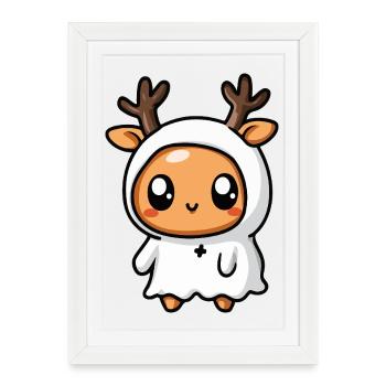 Cerf Halloween fantôme - Affiche encadrée (27 × 37 cm) - blanc - Devant