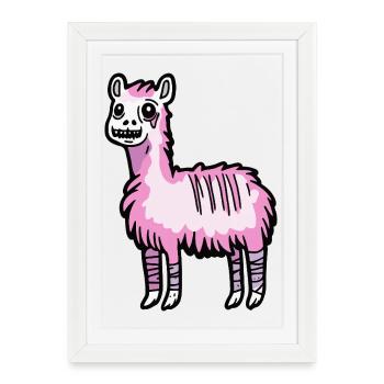 Alpaga Lama Halloween Bande dessinée drôle - Affiche encadrée (27 × 37 cm) - blanc - Devant