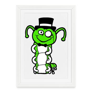 M. Caterpillar Chapeau haut de forme Monocle noeud papillon Gentleman Empire - Affiche encadrée (27 × 37 cm) - blanc - Devant