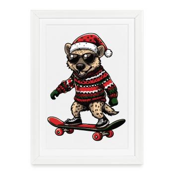 Hyène Noël drôle - Affiche encadrée (27 × 37 cm) - blanc - Devant