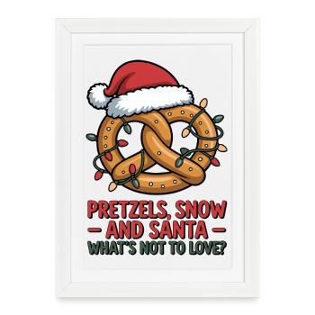 Bretzel festif avec chapeau de Père Noël et lumière de Noël - Affiche encadrée (27 × 37 cm) - blanc - Devant