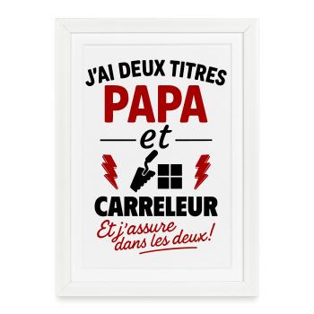 Papa Carreleur cadeau fête des pères Noël - Affiche encadrée (27 × 37 cm) - blanc - Devant
