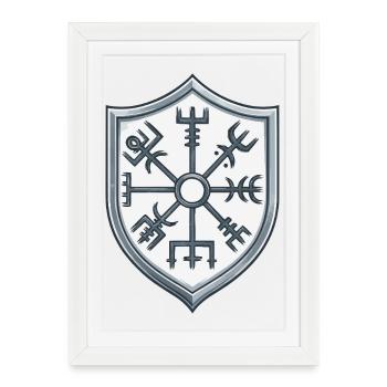 Symbolisme du bouclier Vegvisir - Affiche encadrée (27 × 37 cm) - blanc - Devant