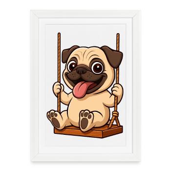 Adorable carlin de dessin animé Aire de jeux Amitié Haletant - Affiche encadrée (27 × 37 cm) - blanc - Devant