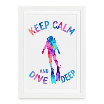 Reste calme Plongée profonde plongeur coloré - Affiche encadrée (27 × 37 cm) - blanc - Devant