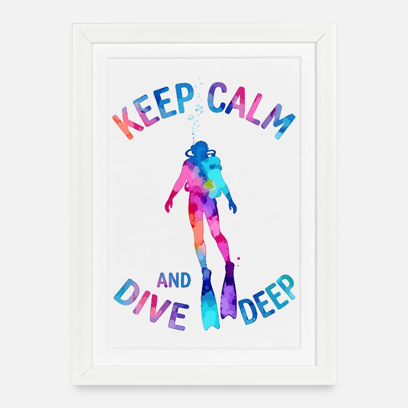 Keep Calm Dive Deep Colorful Diver - Framed poster (27 × 37 cm) - white