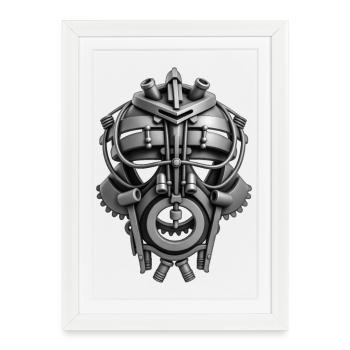 ROBOT MASK #1 - black & white - Affiche encadrée (27 × 37 cm) - blanc - Devant